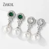 Zakol Luxury Round Imitation Pearl Slever Boucle d'oreille pour les femmes Fashion Cubic Zirconia Engagement Bijoux de mariage EP5528 240410