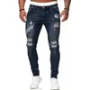 Modny styl uliczny Raped chude dżinsy Mężczyźni Vintage Wash Solidne dżinsowe spodnie męskie Smurs Slim Fit Denim Spodnie 240412