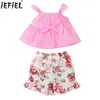 Set di abbigliamento bambine neonate per bambini abiti estivi casual abiti volanti a bowknot focce cami top con pantaloncini con increspatura di fiori
