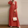 Ethnische Kleidung 2024 Muslimische Frauen Retro Langarmed Solid Color Rock Frühling und Herbst Elegant Casual Large Size