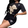 New cotton teddy bear women's short sleeved set, women's luxury brand designer 2-piece set