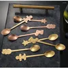 Spoons Raibow Teaspoon Christmas Spoon Rose Gold Coffee Creative Xmas Dinnerware Honey Dessert Tea Set Black Cutlery 4pcs