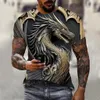Mens Dragon Tshirt Fashion ثلاثي الأبعاد طباعة Tirt نمط حيوان شورتليج شارع الشارع الضخم المحملات الصيف قمم غير رسمية 240411