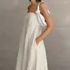 Vestidos casuais simples moda sem alça de cor sólida vestido comprido mulheres saírem do ombro sem nas costas Summer Summer Pocket Loose Boho