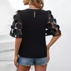 Bluzki damskie Koszulka Koszulka O Neck 3D Flower Wzór pół rękawów luźne koszulki camisas feminas