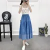 Kjolar ohryiyie vintage långt lapptäcke denim kjol kvinnor 2024 vår sommar hög midja retro a-line kvinnlig blå midi jean