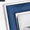 Frames Creative Blue Leather PO Frame Livre de comptoir décoration Rectangular Metal Wedding Family Home