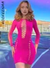 Casual Dresses Boofeenaa Hollow Out See Through Long Sleeve Bandage Sexig Black Nightclub Outfis BodyCon Mini Dress for Women C15-BF19