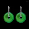 Boucles d'oreilles Boutique de chalcédoine vert Buckle 925 argent incrusté de diamants à haute teneur en carbone comparables à Jade