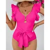 Dames badkleding v-neck eendelige zwempak vrouwen afslank riem strandkleding hoogwaardige dame 2024 zomertrend hawaii vrouwelijke kleding