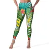 Active Pants Banana Leaves Print Leggings Pockets Tropical Palm Custom Yoga Push Up Fitness Legging Kawaii Stretch Sport