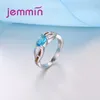 Cluster Rings Rainbow Fire Opal Ring For Girl's Engagement S925 Crossing Hollow Design Sterling Silver With Oval Blue Crystal