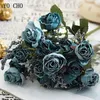 Wedding Flowers Lovegrace Mini Bouquet Artificial Flower 15 Heads Silk Rose Fake Champagne Small Home Party Table Decor