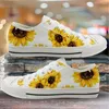 Chaussures décontractées belles baskets de tournesol à fleurs jaunes pour femme basse toile blanche Designer dames plus taille 44