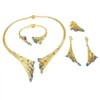 Dubai Gold Ploated Woman Sieraden Set Dames Luxe Blue Stone ketting Bracelet Ring Set Wedding Party Jood 240410