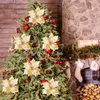 Flores decorativas de decoração de árvore de Natal artificial Flor retrátil de hastes falsas de ouro de natal decorações de casas