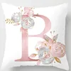 Pillow White Pink Alphabet Pillowcase Letter A-Z Flower Cover Sofa Home Decor