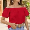 Blouses pour femmes Spring and Summer Blouse Fashion Fashion Short Sleeve Off épaule Couleur solide TE-shirt en vrac Shirts Elegant Shirts