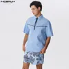 Men's Tracksuits Stylish Well Fitting Sets INCERUN Men Fashion Printed Short Sleeved Shirts Shorts Casual Party Suit 2 Pieces S-5XL 2024