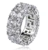 Hip Hop Iced Out Copper Goldsilver Color Plated Micro Pave CZ Stone 2 Row Round Ring Men Women Charm Juvely9429449