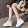 Casual schoenen Fujin 8 cm vrouwen lente herfst gemengde kleur vulcanize echt lederen veter stabiel hoog platform sneakers mode dames