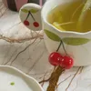 Cups schotels creatief schattige roze kersen keramische beker schotel decoratie ontbijtmelk koffie set paar cadeau herbruikbare waterkeuken.