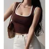 Camisoles tankar mode u-collar sport väst Slim fit ser ärmlös hemming kontrastfärg sexig inre slitage casual t-shirt topp för