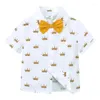 Kledingsets 2024 Toddler Gentleman Outfit Kinderen Korte mouw shirt met boogbroek babyjongens kleren kinderen formeel pak 9m-7y