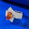 Clusterringe 925 Sterling Silber Mirco Pave Zirkon Schmuck 6x9mm Birnenform Orange 2 hoher Carbon -Diamantring