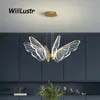 Akryl Lotus Leaf Pendant Lamp LED Butterfly Suspension Light Hotel Cafe Bar Living Bedroom Metal Hanging Tak ljuskrona