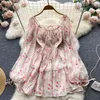 Casual Dresses Women's Dress Spring Summer French Style Slash Neck Floral Printing A-Line Puff Sleeve Lace-Up Mini Beach Holiday Wear