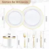 Disposable Dinnerware 300PCS Plastic Set (50 Guests) Gold Plates For Party Wedding Anniversary Includes Dinner