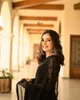 Feestjurken zwarte chiffon lange mouwen prom schede o-hals vloerlengte saoedi-Arabische vrouwen jurken formele kleding