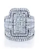 Wedding Rings Luxury Female White Crystal Stone Ring Set Big Silver Color For Women Vintage Bridal Small Square Engagement4059362