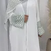 Ethnische Kleidung weiße Stickerei Abaya Kimono Strickjacke Muslim Open Abayas für Frauen Dubai Luxuskleid Islamische Kleidung Kaftan Hijab Robe