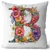 Almohada nórdica floral 26 letras patrón decorativo funda de almohada nombre personalizable alfabeto de alfabeto cuadrado decoración del hogar regalo