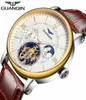 2018 Moda Guanqin Mens relógios Top Brand Luxury Sketton Watch Men Sport Leather Tourbillon Automático Wristwatch23281713218