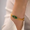 Bracelets de liaison bracelet rétro en acier inoxydable Chaîne minimaliste en métal incrusté africain Jade Déclaration de mode légère bijoux confortable