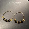 Серьги обруча Heyya Stone Natural Obsidian Simple Classic Round Circle Gemstone Jewelry Disterry ручной работы 14 тыс. Золото эксклюзив