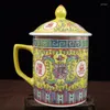 Figurki dekoracyjne Chiny Old Pastel Longgevity bez granic Wzór Pokrywa Chińska kubek herbaty
