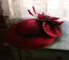 Burgundia biała zasłona Weselna czapka wróżka kwiat fascynator fedora hat elegancki damski koktajl panny młodej narzeczania 20206546758
