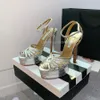 Aquazzura Gold Metallic Feeling Platform Sandals da 140 mm Sandali con tacco ad alto tacco da donna Cuci tacchi a blocchi caviglia Scarpe Designer Designa