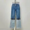 Jeans femminile patchwork Donne a colori Block pantaloni in denim hipster contrasto di lusso cucitura straigt pantaloni gamba larga ginocchiera outfit eleganti