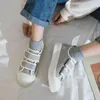 Chaussures décontractées Canvas Japonais Femmes 2024 Tendance d'automne Chaussure entièrement apparente Blanc de semelle épaisse Vulcanisé