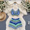 Damen -Trainingsanzüge Boho Beach Urlaub Vintage Sets für Frauen 2 Stück half sexy Camis und Kordelkorderhorts gestrickt zwei Anzüge