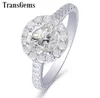 TransgeMs Center 1Ct Halo Moissanite noivado anel de noivado 14k GH White GH Color 65mm Moissanite com sotaques para mulheres joias Y19063458101