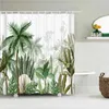 Rideaux de douche à la plante verte tropicale Palme de la salle de bain rideau de salle de bain polyester étanche frabique avec crochets