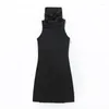 Casual Dresses Sleeveless Turtleneck Stretch Bodycon Sexy Spring And Autumn Dress