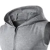 Varumärkesgym Hooded Double Zipper Tank Tops Men Bodybuilding Cotton Sleeveless Vest Sweatshirt Fitness Workout Sportswear Top Male 240408