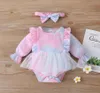 Babykleding Meisjes Kleed Romper Hoofdbanden 2 stks regenboog ruches mesh baby jumpsuits lange mouw pasgeboren bodysuit kinderen doeki1507836